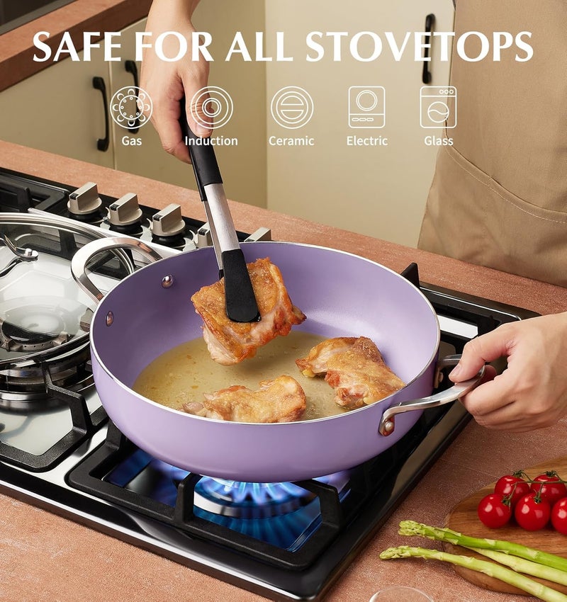 KOCH SYSTEME CS Saute Pan with Lid, 12 Inch Deep Frying Pan, Toxin-Free Ceramic Nonstick Saute Pan with Lid – Large Scratch-Resistant Deep Fry Pan 5.5QT, Oven Safe, Induction Compatible, Purple - Image 4